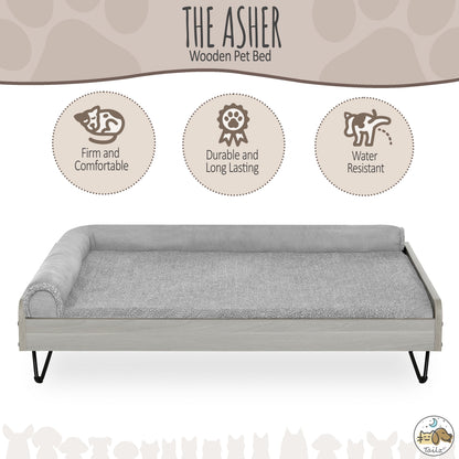 Asher Small Wooden Elevated Pet Bed with Mattress, Greenguard Gold Certified